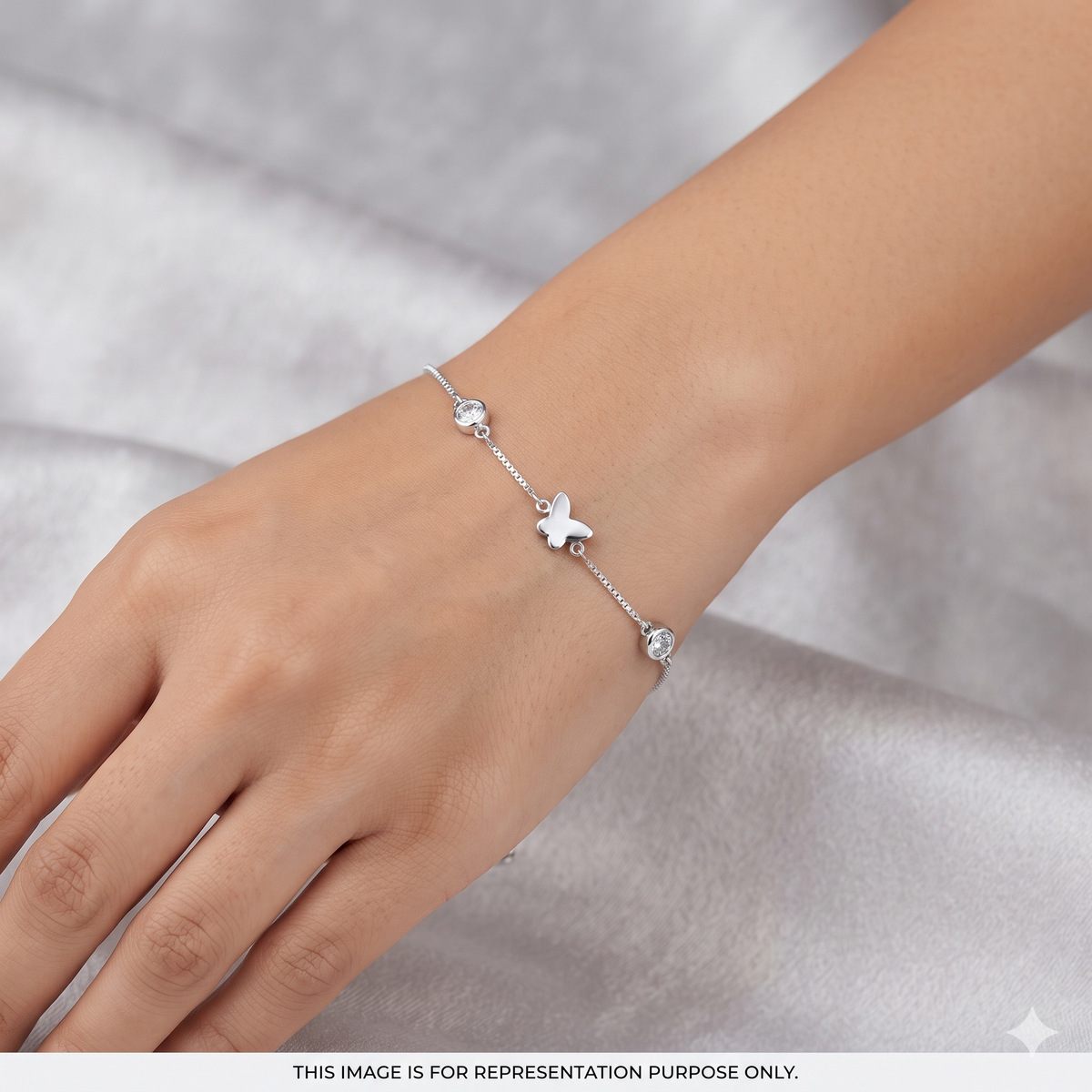 Silver Ladies Bracelet Butterfly 3D Charms With Stone 1 925