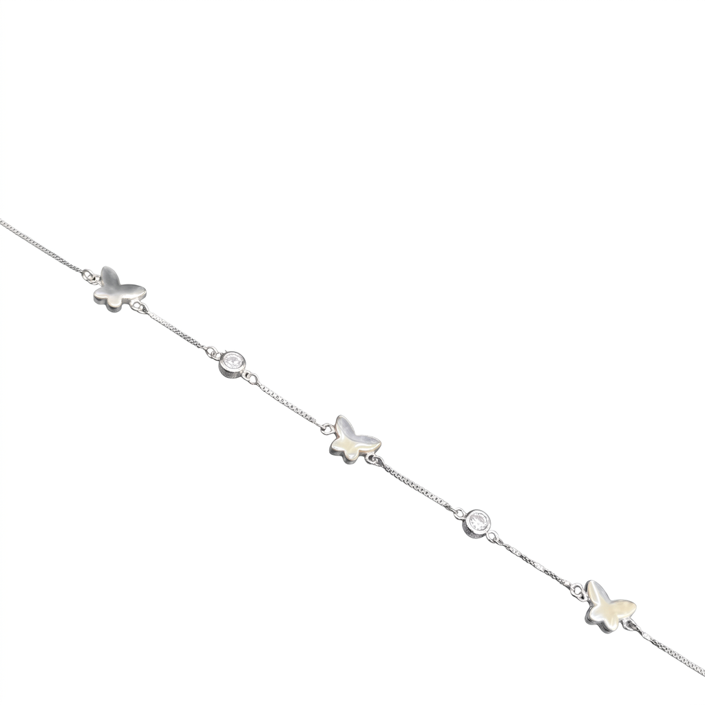 Silver Ladies Bracelet Butterfly 3D Charms With Stone 1 925