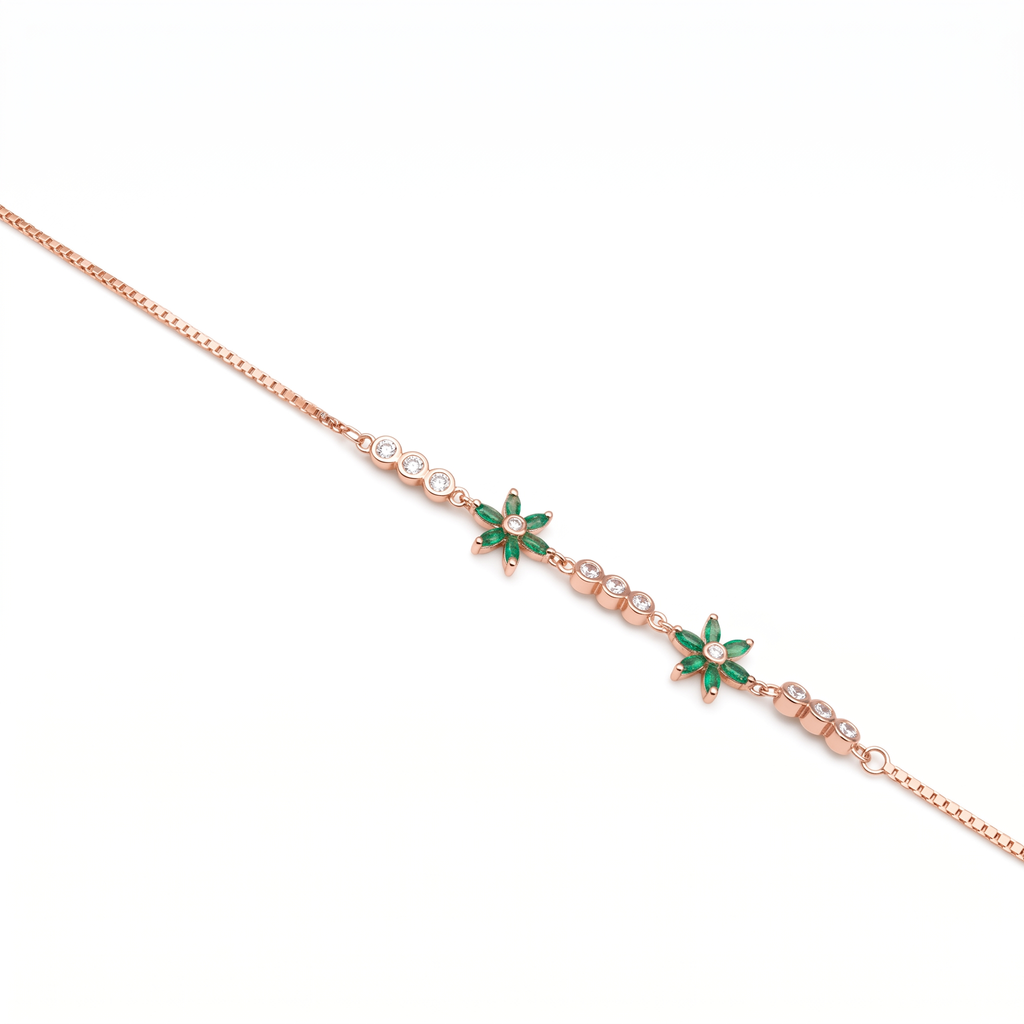 Silver Ladies Bracelet Green Butterfly Crystal Link Rose Gold 925