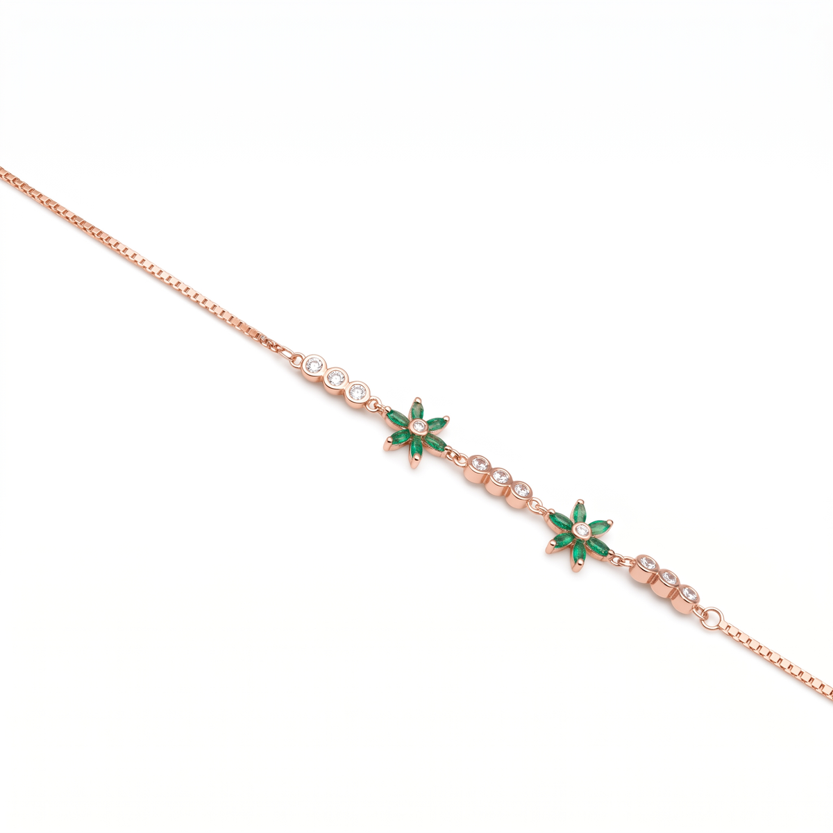 Silver Ladies Bracelet Green Butterfly Crystal Link Rose Gold 925