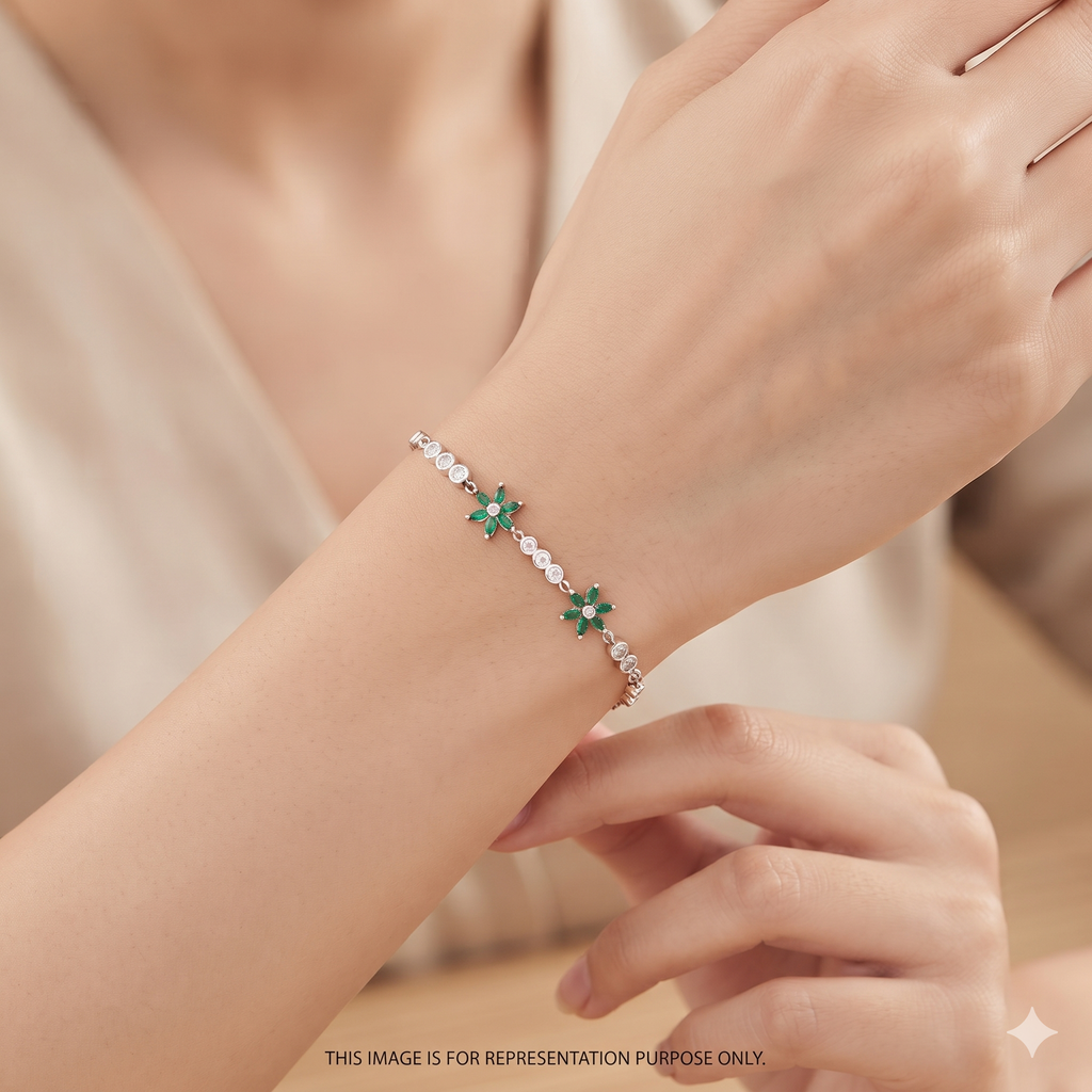 Silver Ladies Bracelet Green Butterfly Crystal Link Rose Gold 925