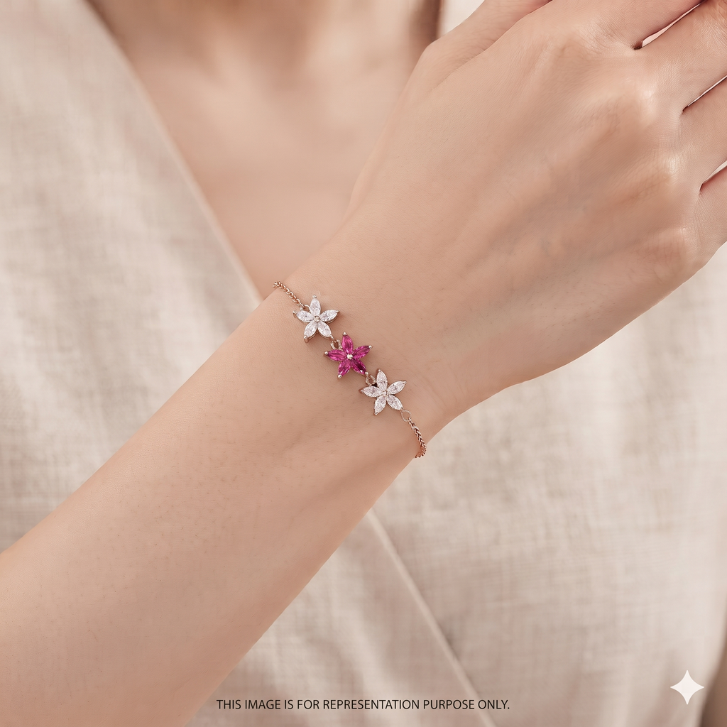 Silver Ladies Bracelet Pink Blossom Twin Star Rose Gold 925