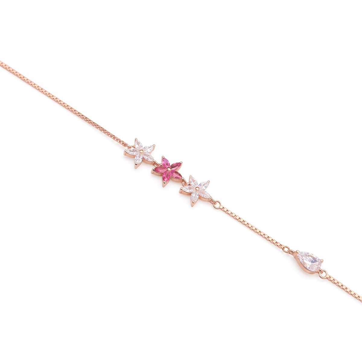 Silver Ladies Bracelet Pink Blossom Twin Star Rose Gold 925