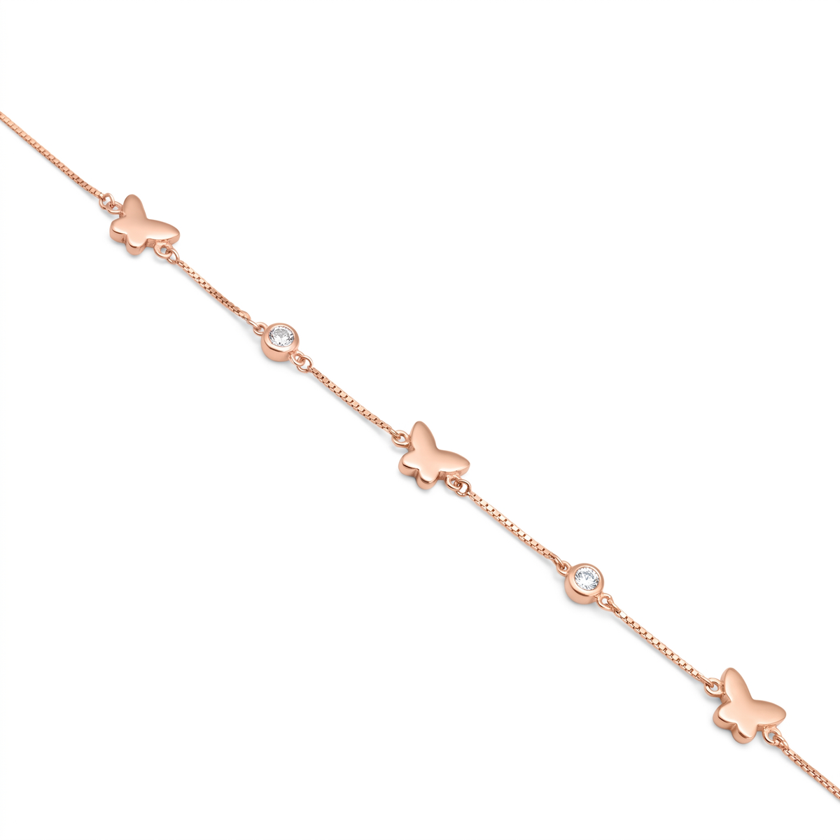 Silver Ladies Bracelet Butterfly 3D Charms With Stone Rose Gold 925
