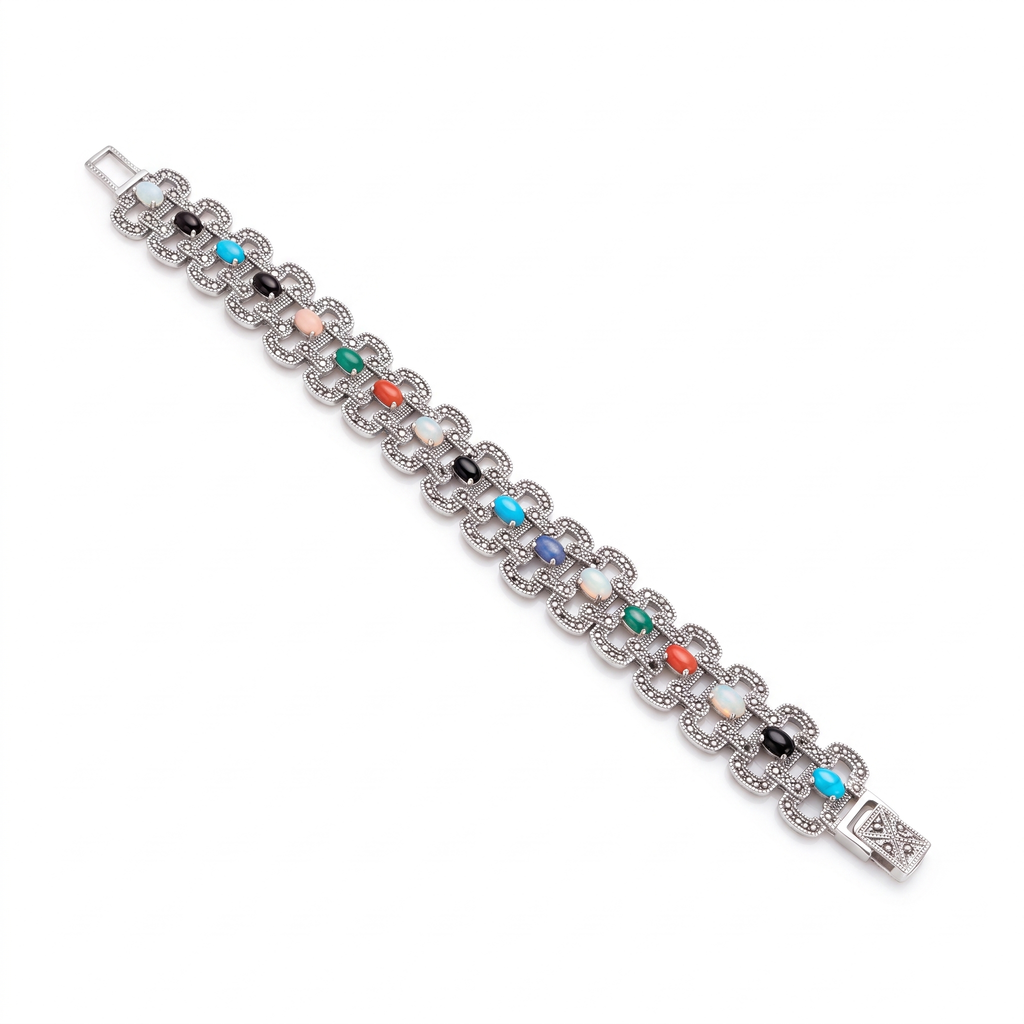 Silver Unisex Bracelet Premium Classic Multicolor Charm Link 925