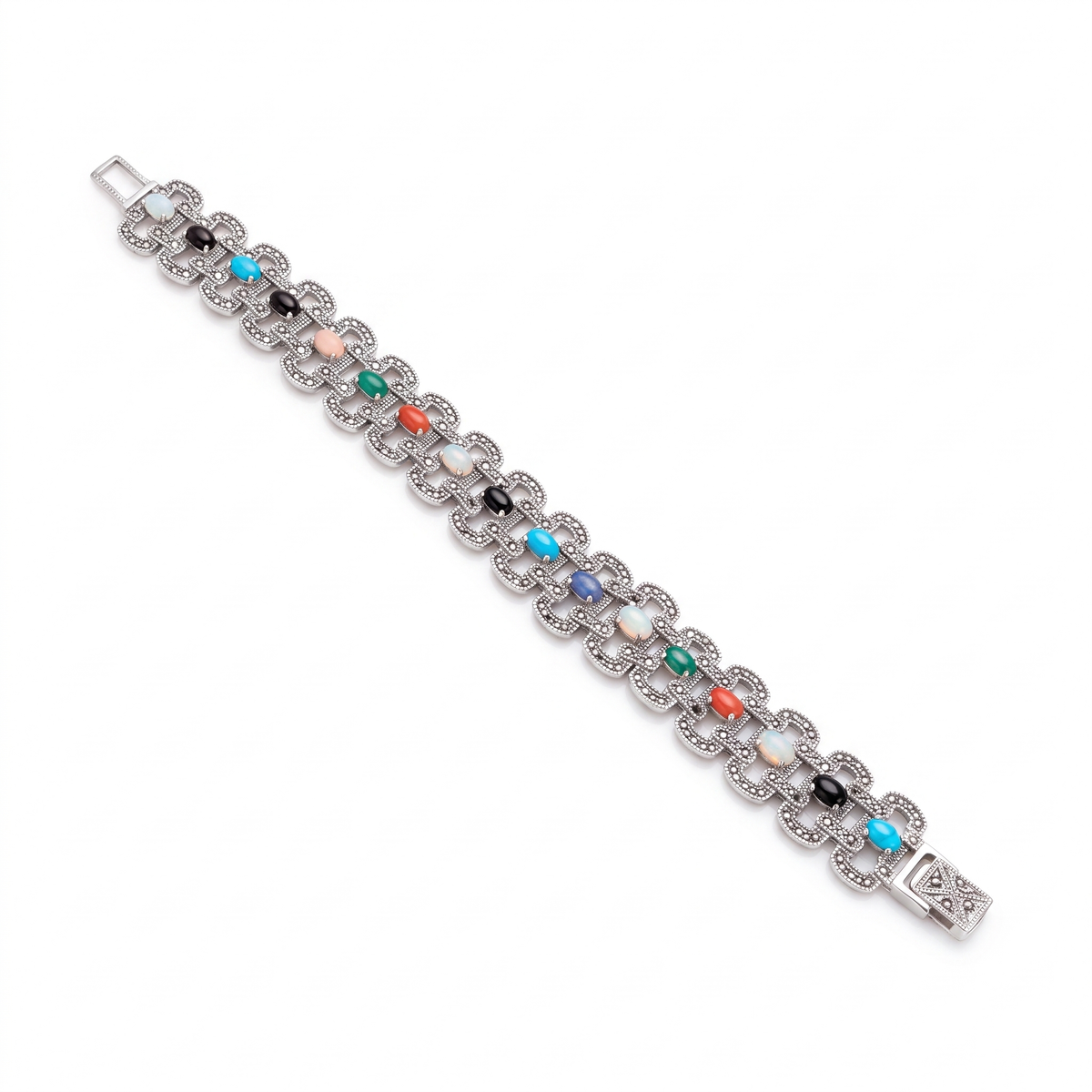 Silver Unisex Bracelet Premium Classic Multicolor Charm Link 925