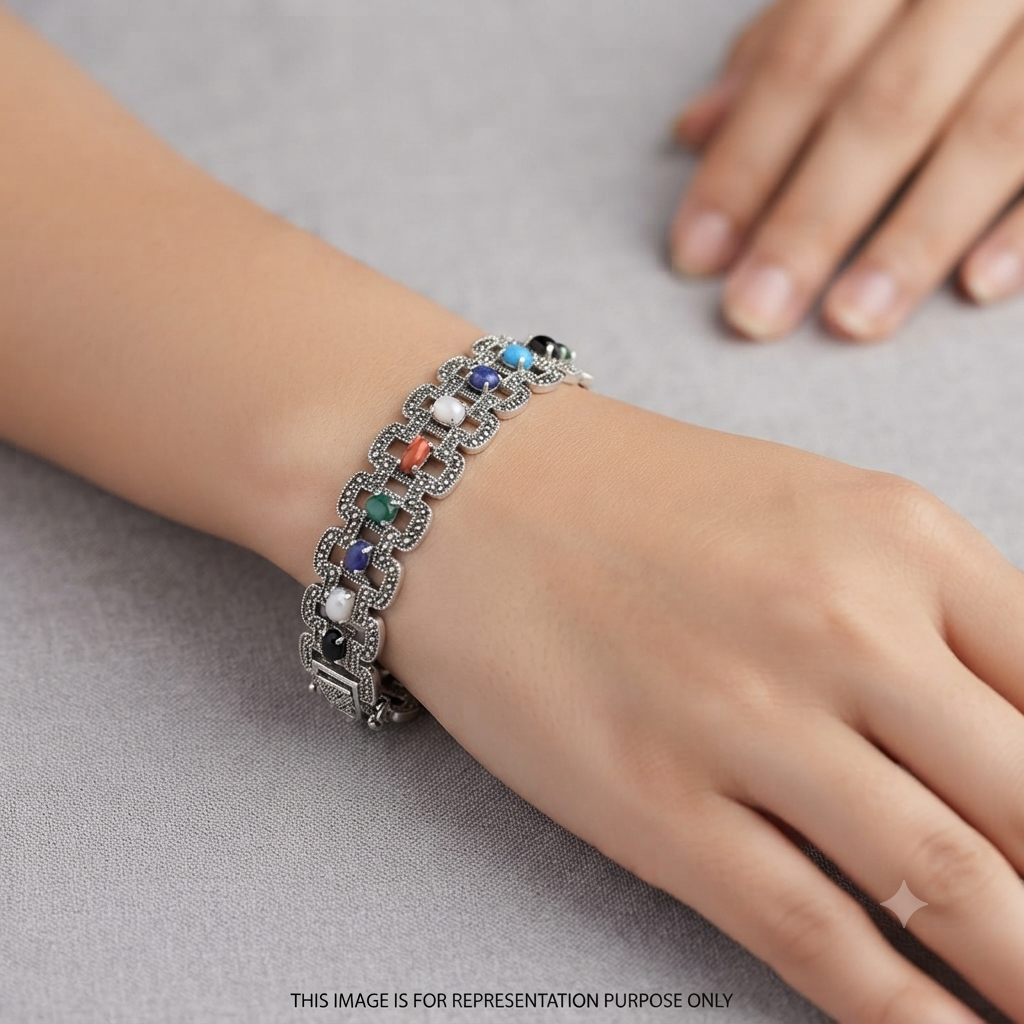 Silver Unisex Bracelet Premium Classic Multicolor Charm Link 925