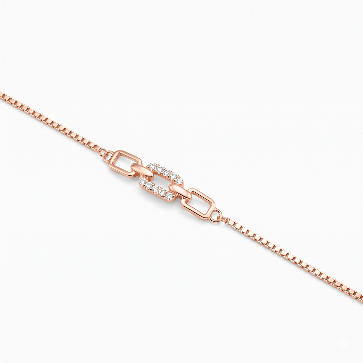 Silver Ladies Bracelet Diamond Lock Cuban Rose gold M01 925