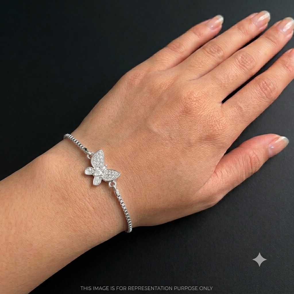 Silver Ladies Bracelet Beautiful Butterfly White Charms 4 925
