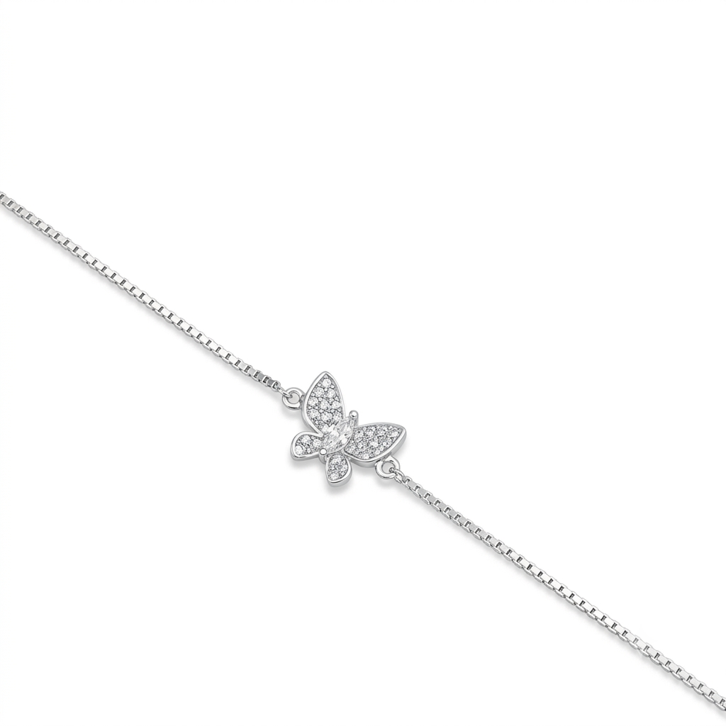 Silver Ladies Bracelet Beautiful Butterfly White Charms 4 925