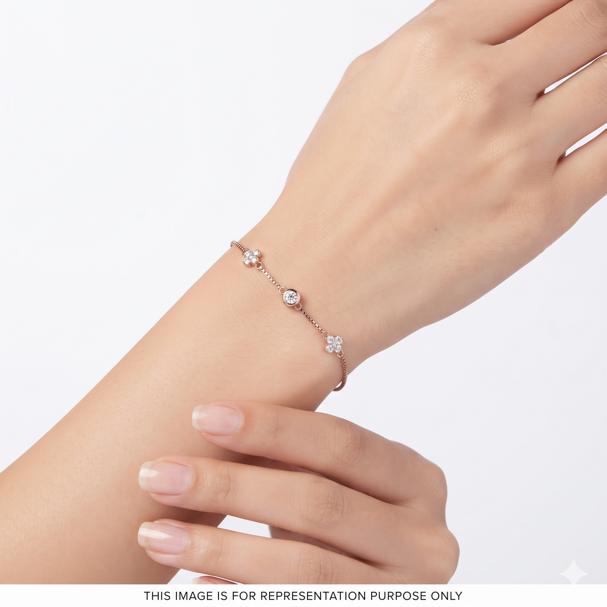 Silver Ladies Bracelet Floral Stone Line Rose Gold M01 925