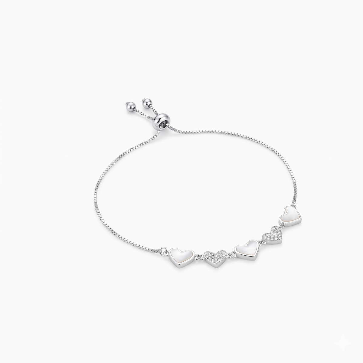 Silver Ladies Bracelet Heart Charms Links Line 925