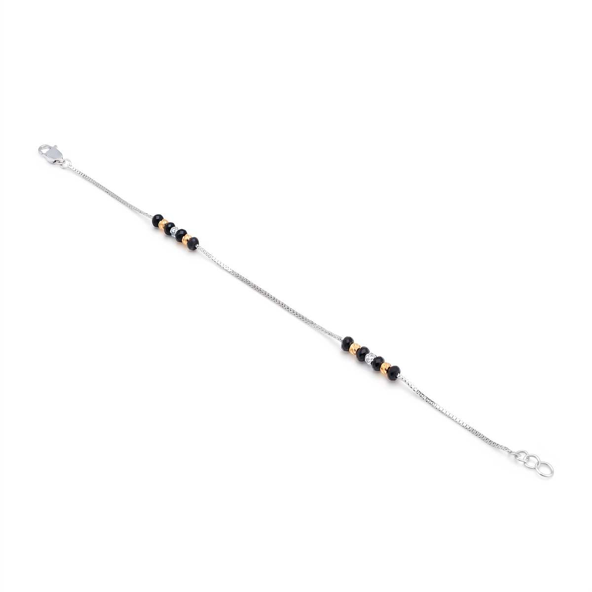 Silver Ladies Bracelet Black Beeds 925
