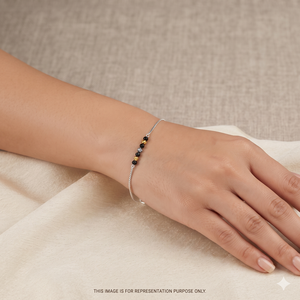 Silver Ladies Bracelet Black Beeds 925
