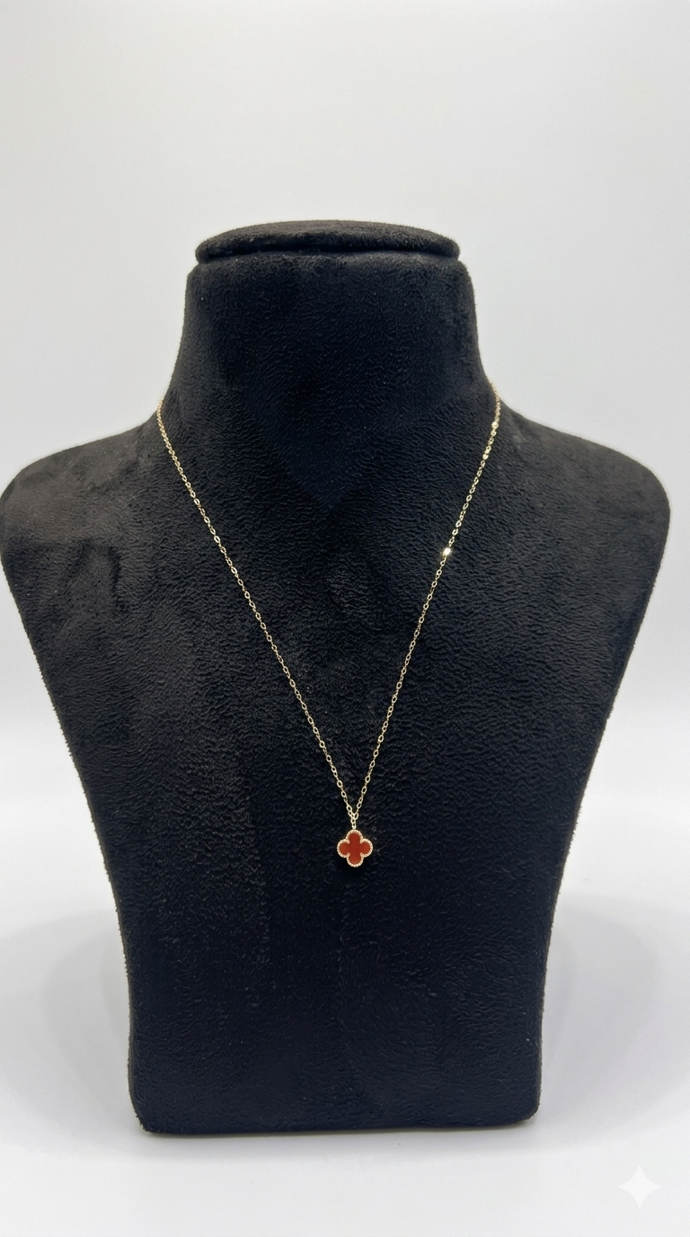 Clover Pendant Chain 18k Gold  Red Sea