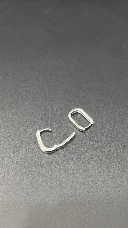 Silver Oval Box Earloop Earrings