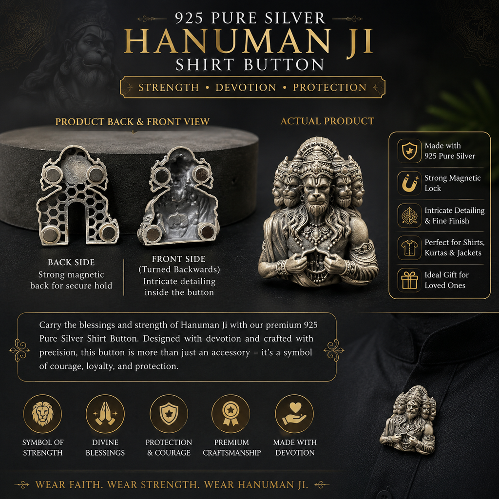 Silver Mens Shirt Button Hanuman 5 Face 925