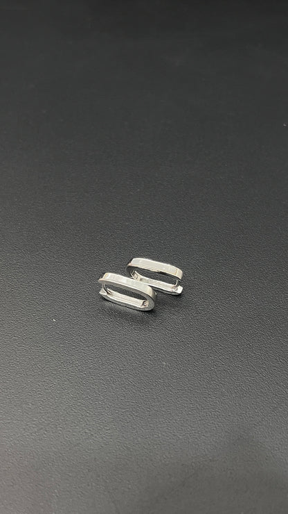 Silver Oval Box Earloop Earrings