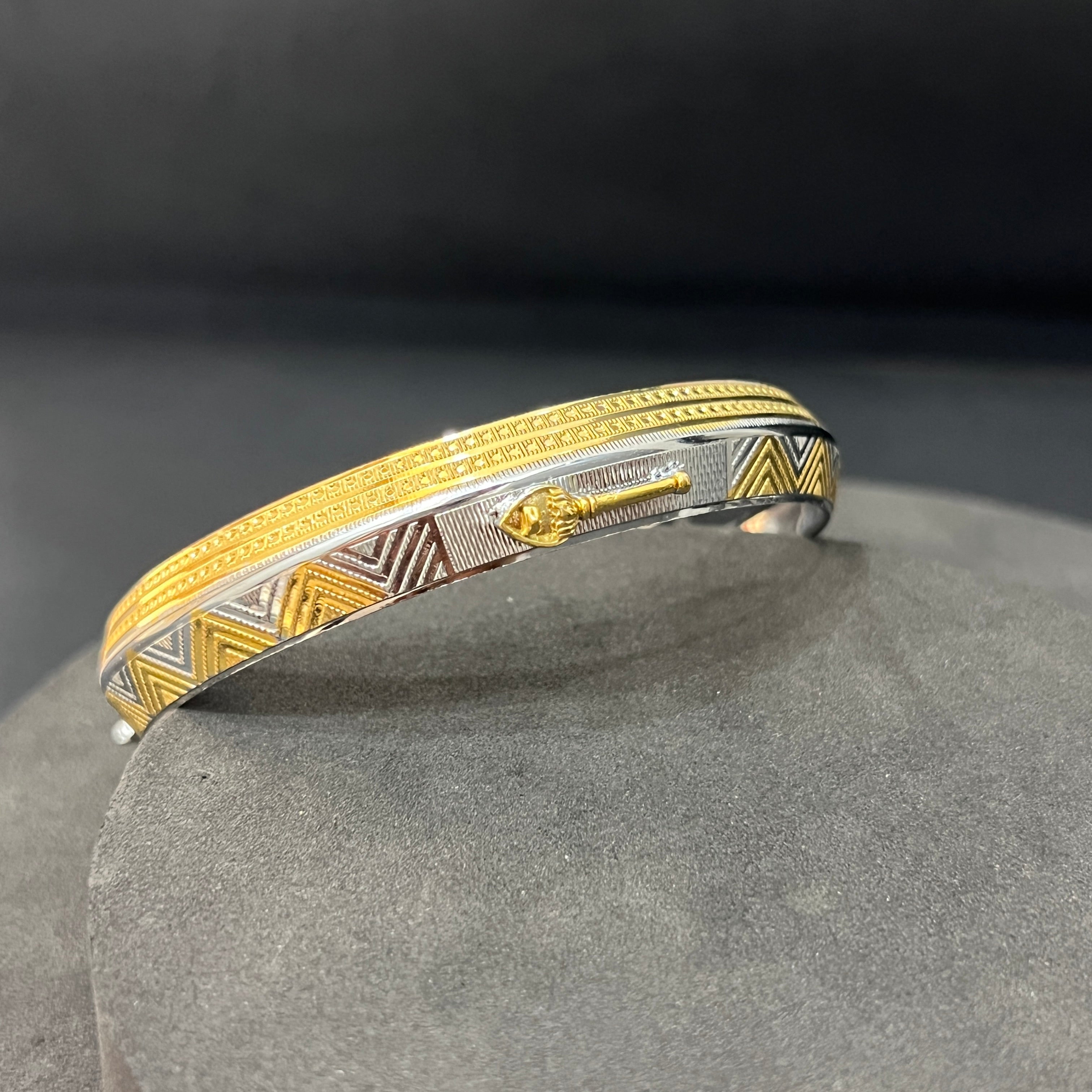 Silver Gents Vel Kada Two Tone Gold Finished