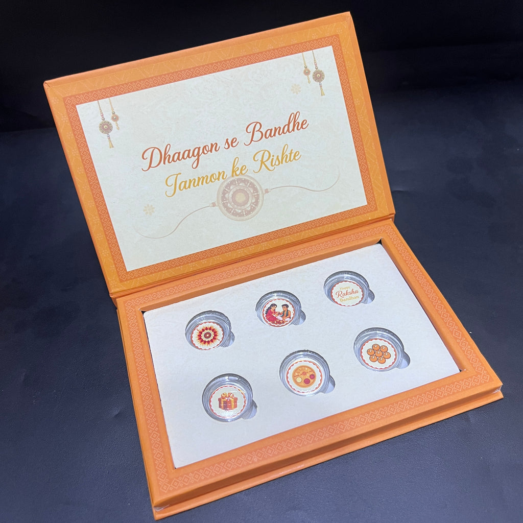 Silver Raksh Bandhan Gift Box 0.5GM 6 Coin Set 999