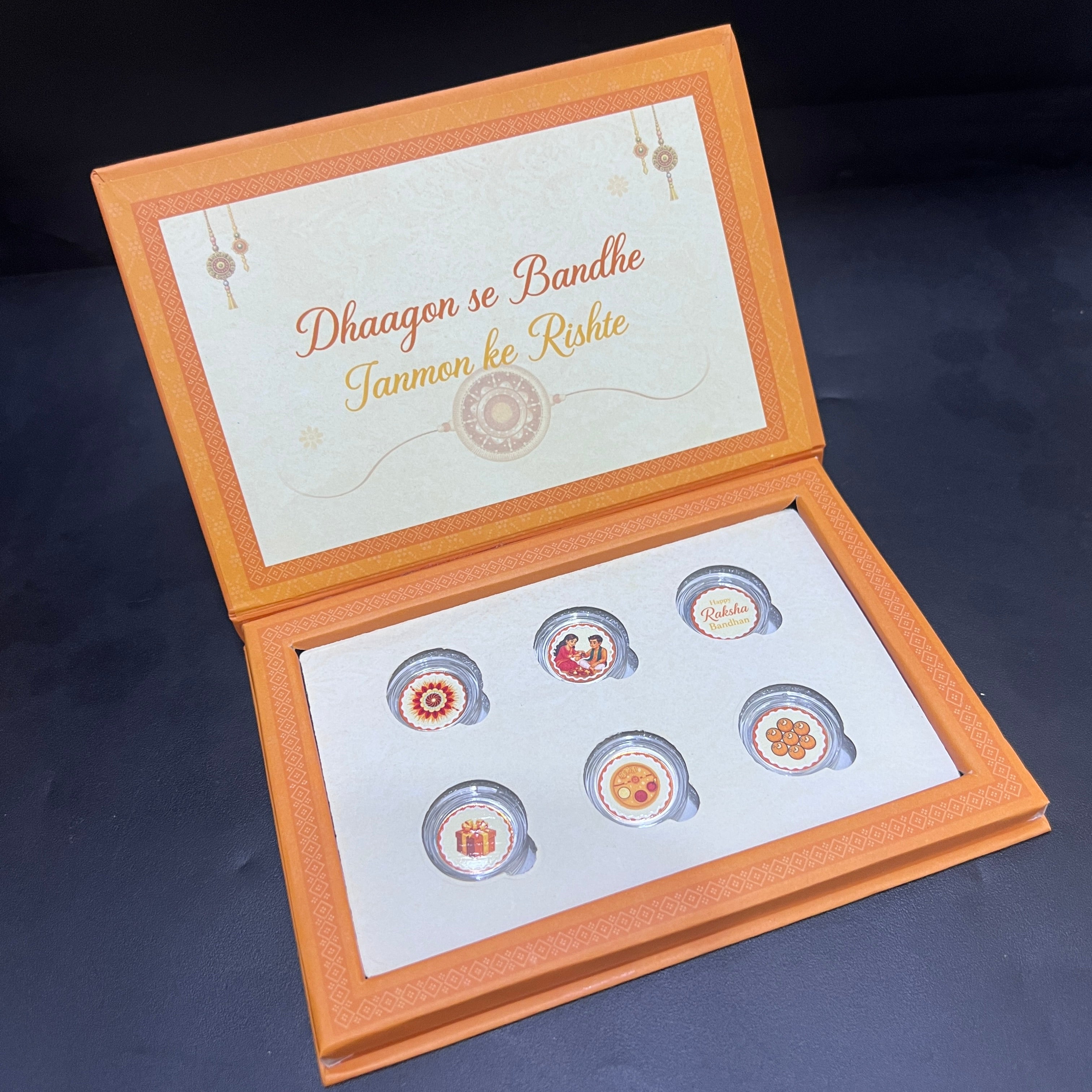 Silver Raksh Bandhan Gift Box 0.5GM 6 Coin Set 999