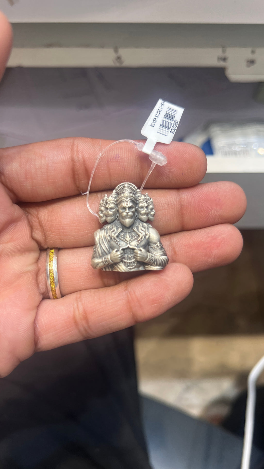 Silver Mens Shirt Button Hanuman 5 Face 925