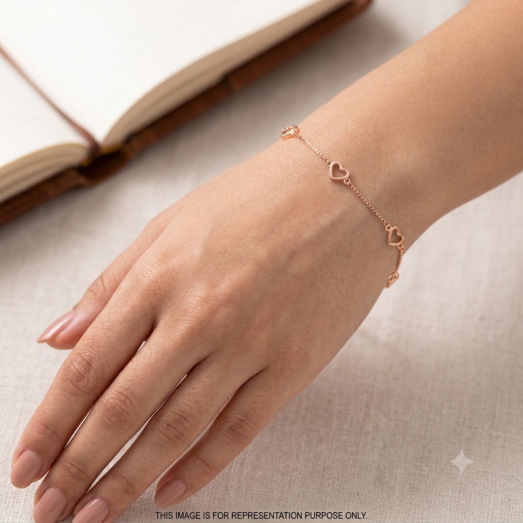 Silver Ladies Bracelet Two Hearts Shapes 1 Rose Gold 925