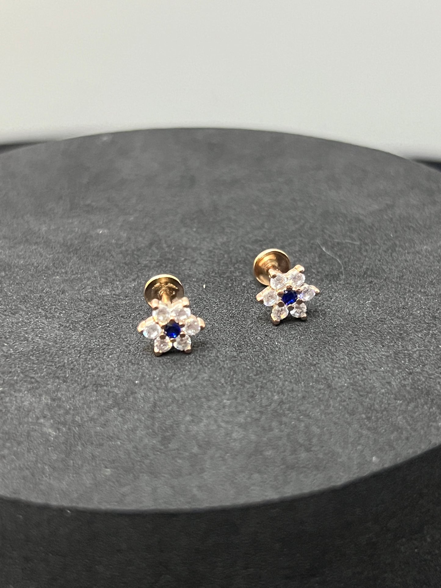 Studs_Rose gold Flower Blue