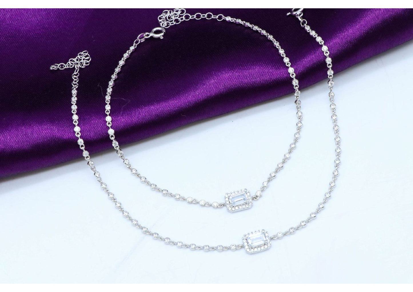 Ladies Anklets _Square White Stone