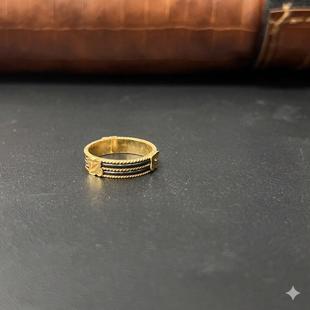 Silver Elephant Hair Ring Two Line Gold Finished