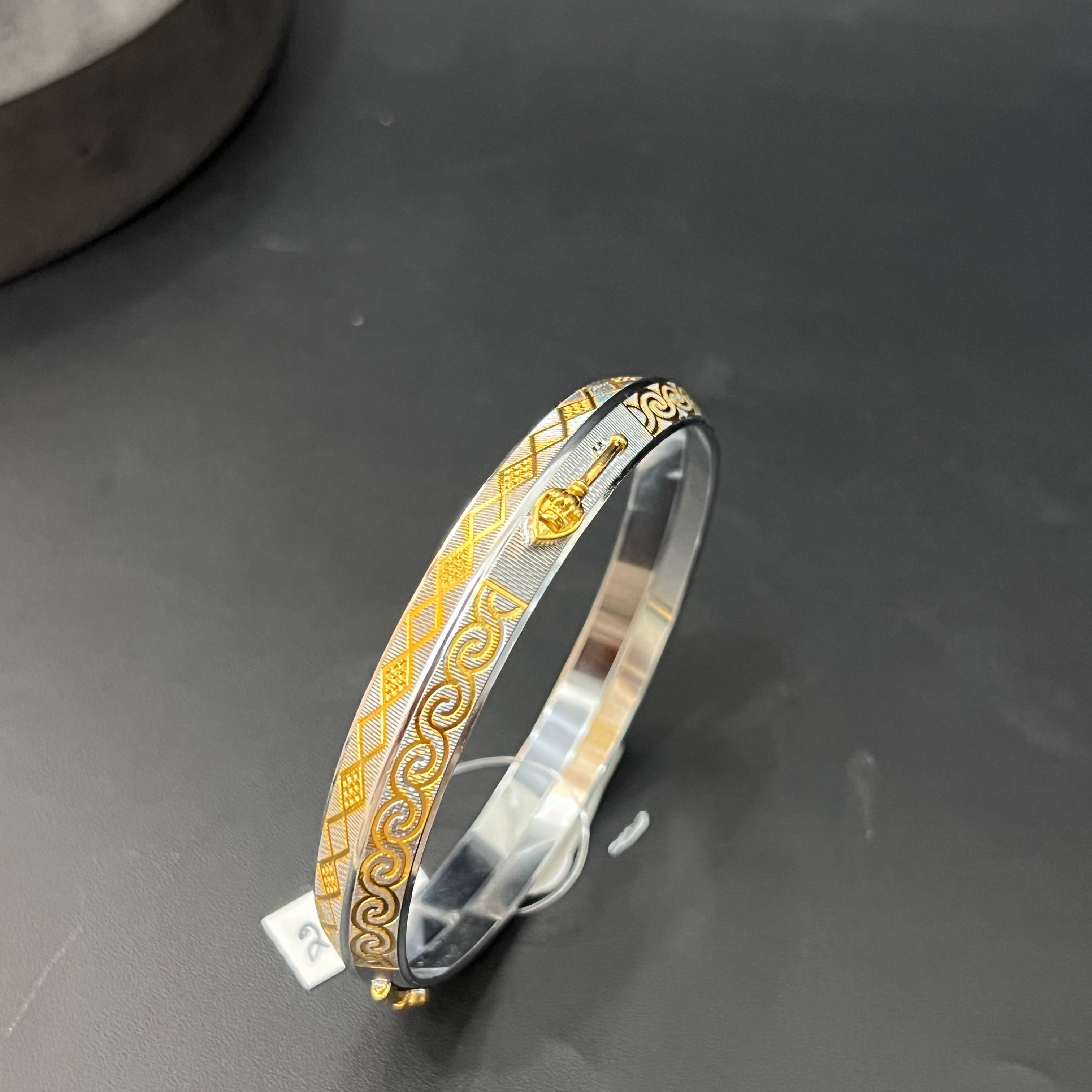 Silver Gents Vel Kada Two Tone Gold Finished