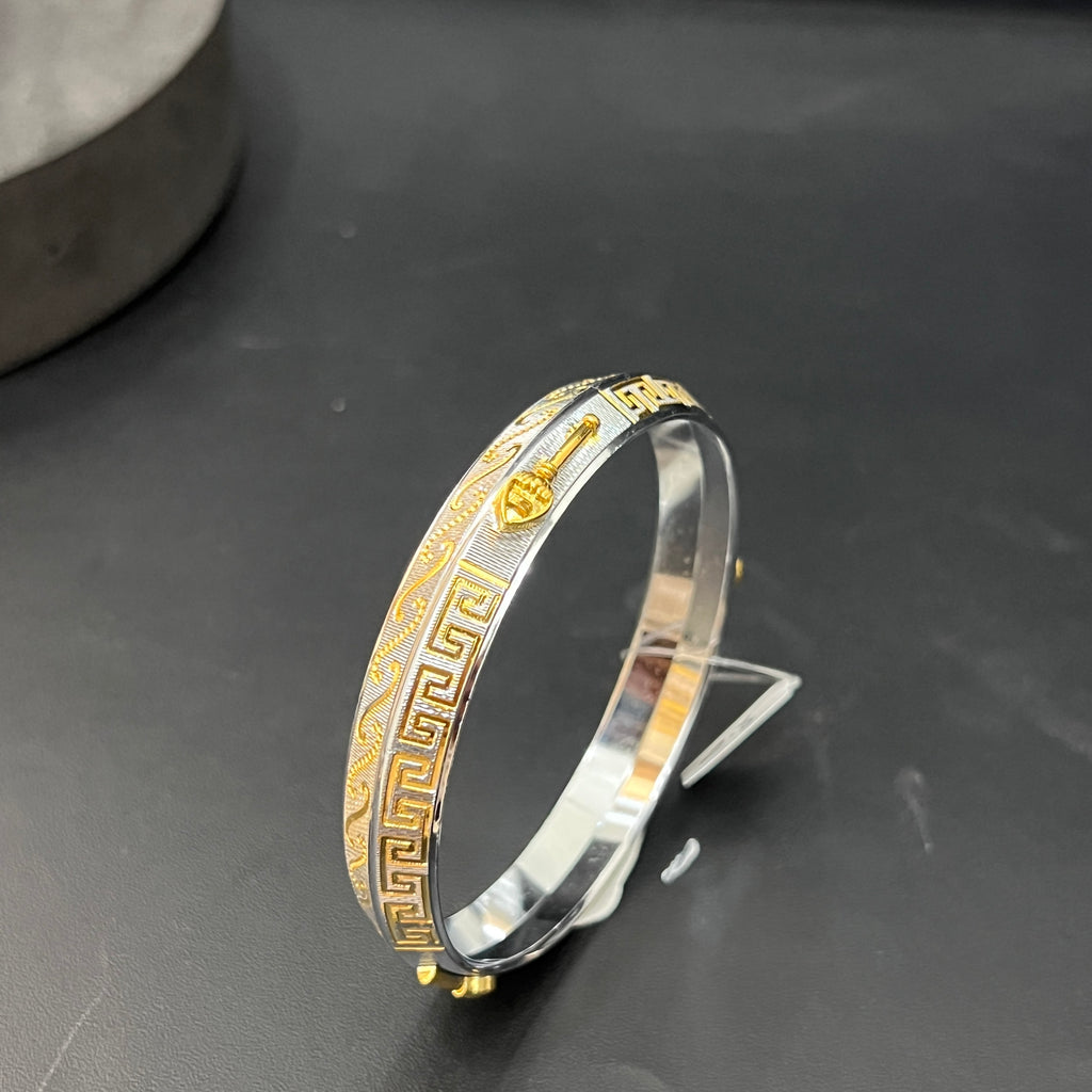 Silver Gents Vel Kada Two Tone Gold Finished
