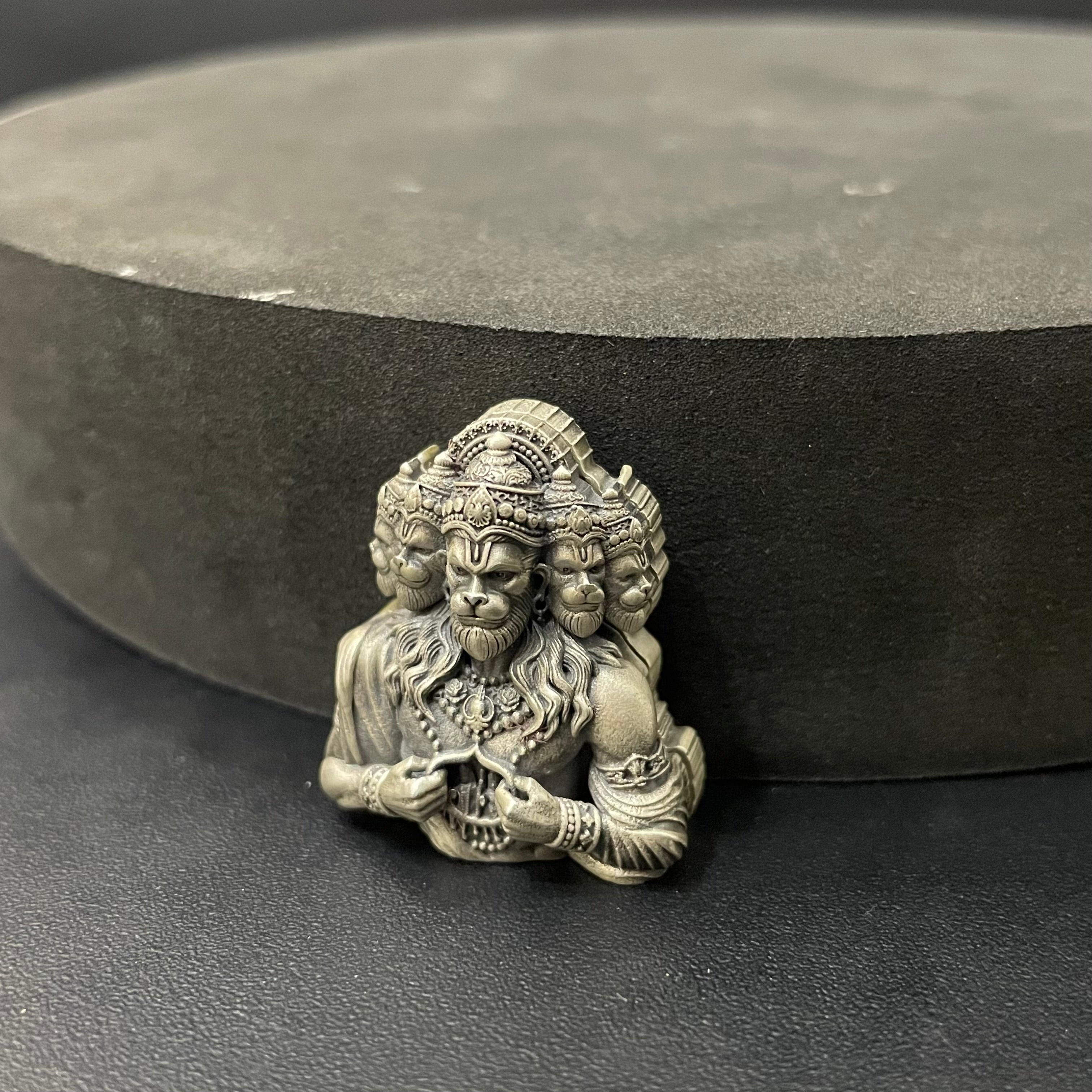 Silver Mens Shirt Button Hanuman 5 Face 925
