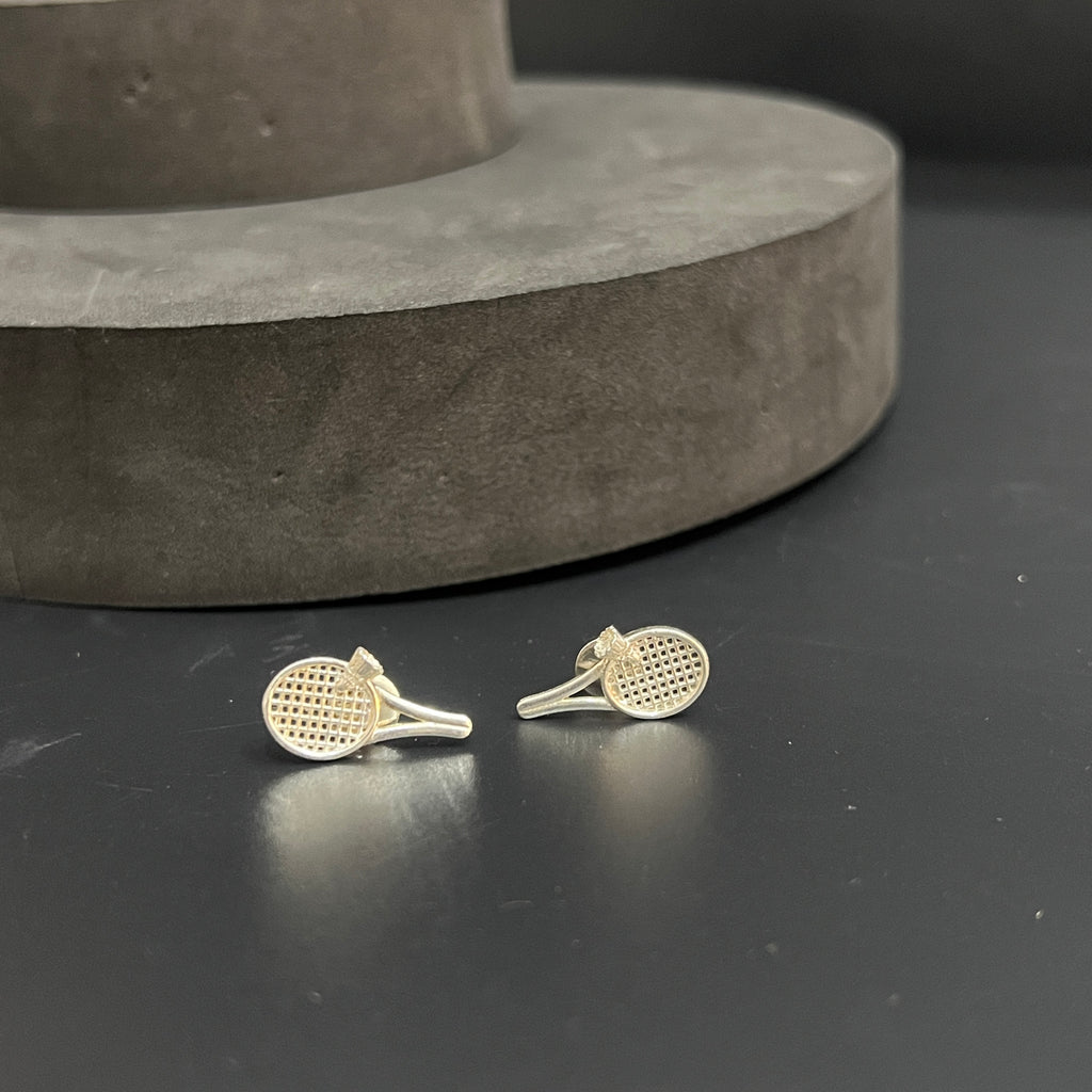 Silver Customised Pendant Stud Set Tennis Bat 925