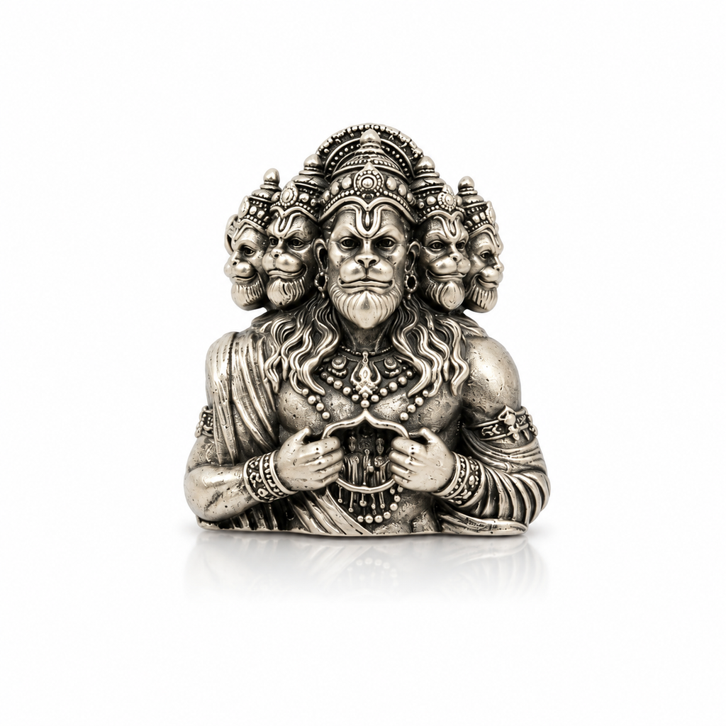 Silver Mens Shirt Button Hanuman 5 Face 925