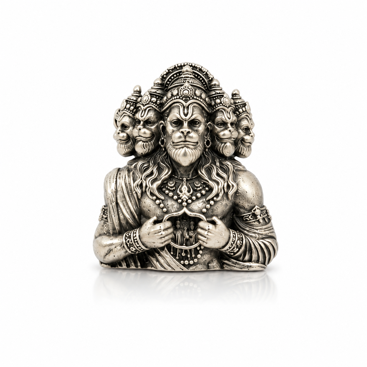 Silver Mens Shirt Button Hanuman 5 Face 925