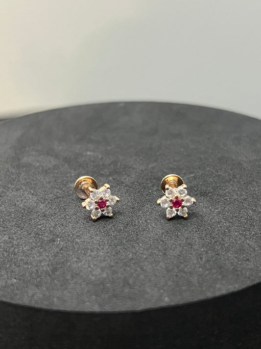 Studs _Rose gold Red Flower