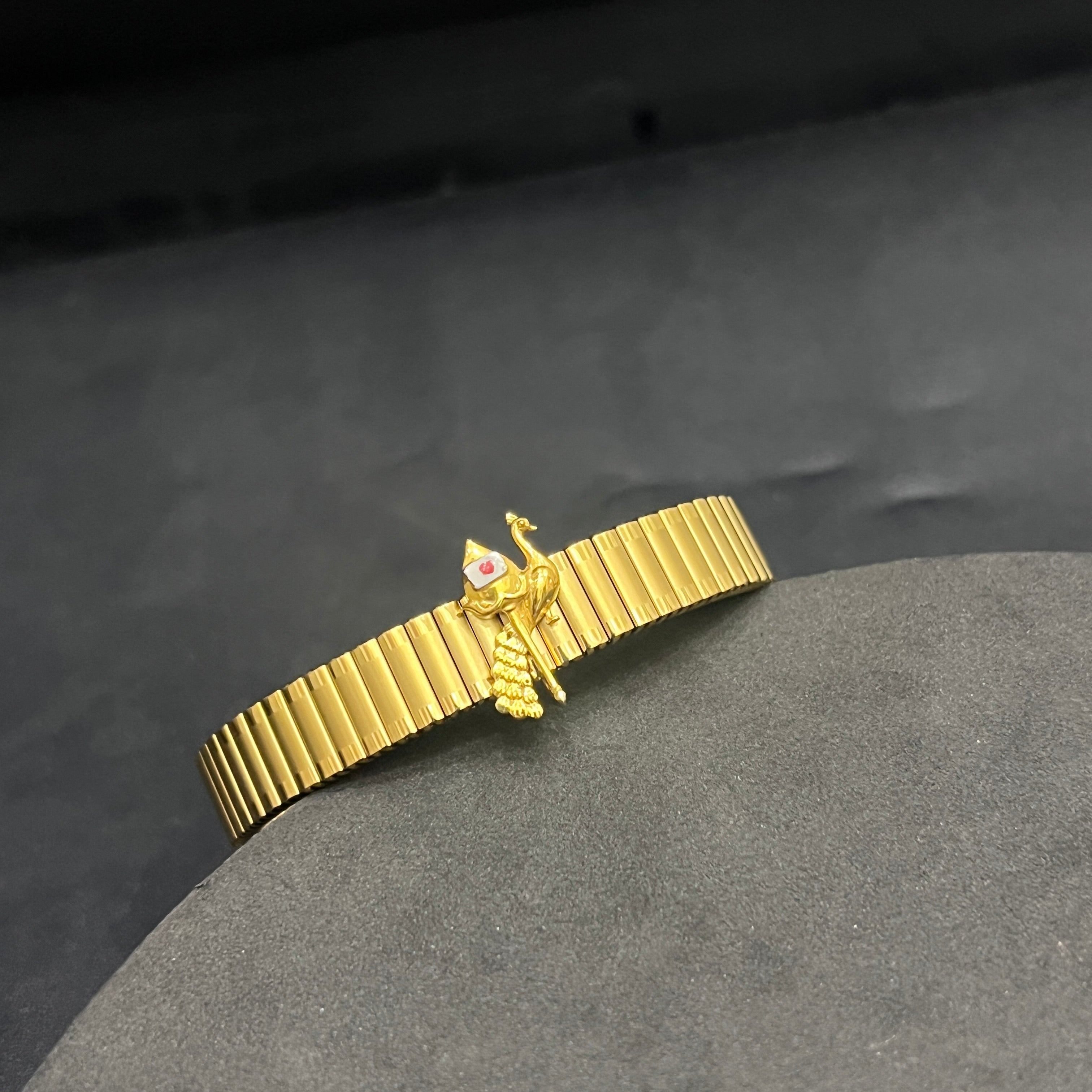 Silver Murgar Vel Peacock Flexible Band Gold Finished