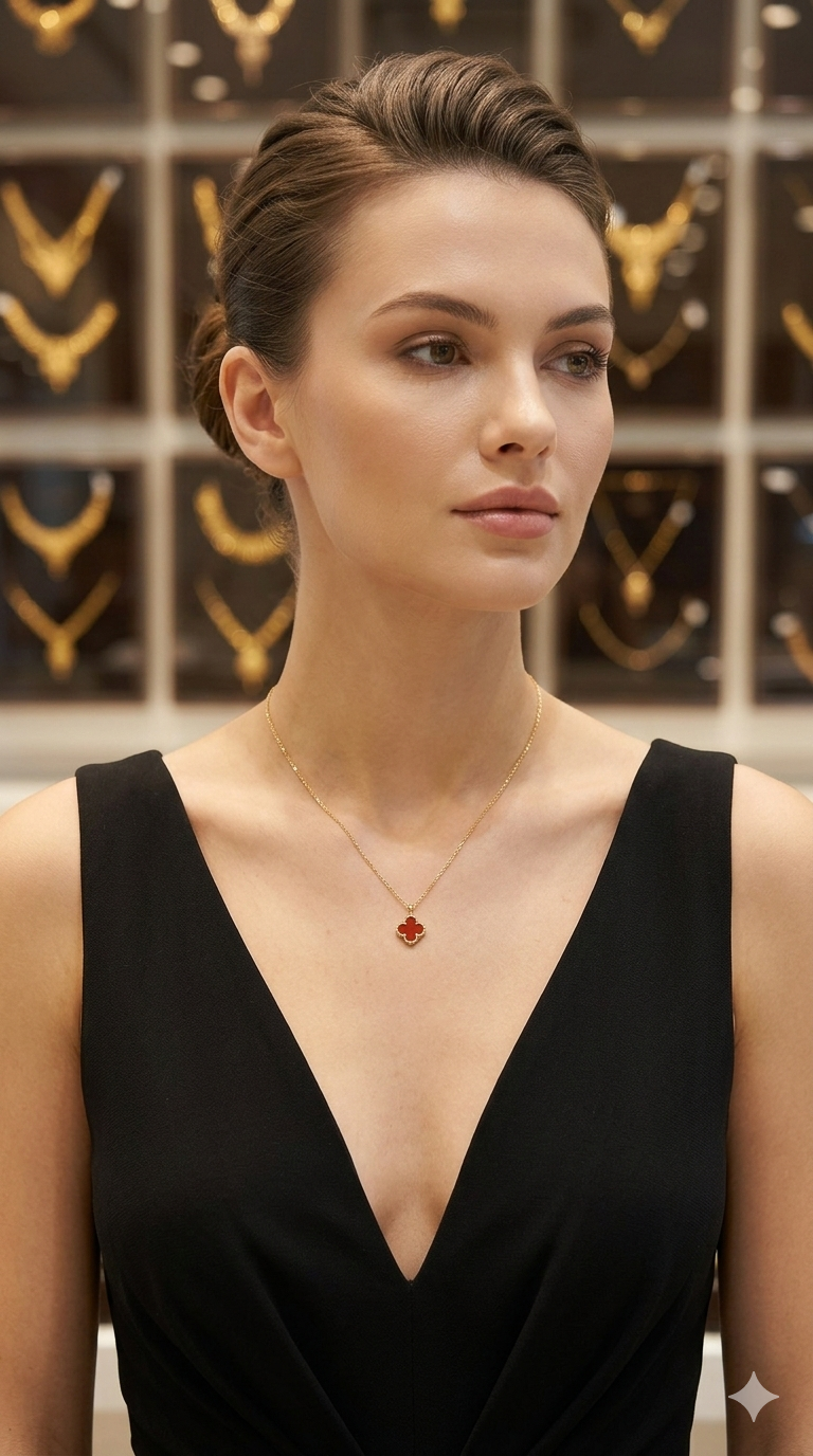 Clover Pendant Chain 18k Gold  Red Sea