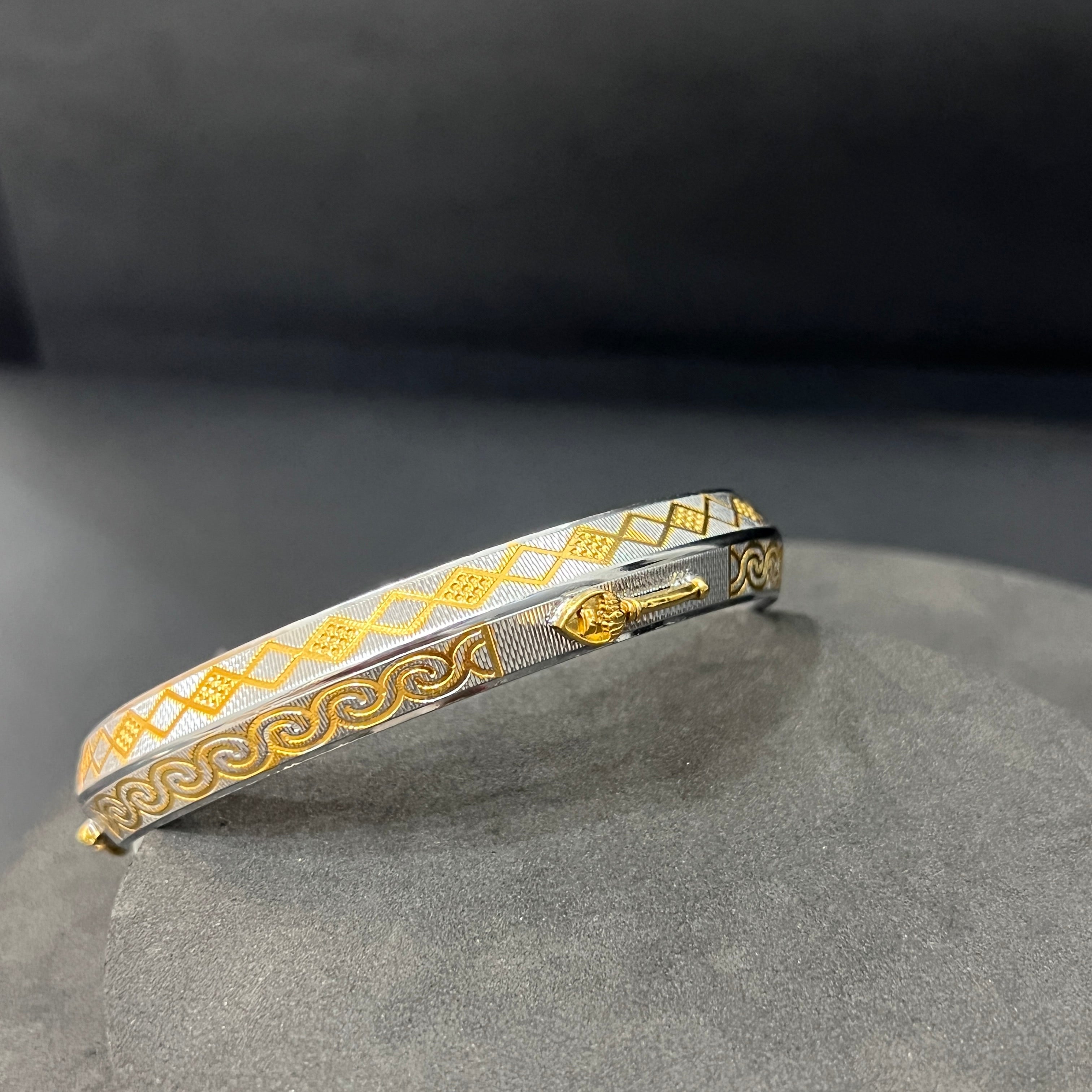 Silver Gents Vel Kada Two Tone Gold Finished