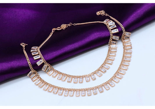 Ladies Anklets _Rosegold Stones