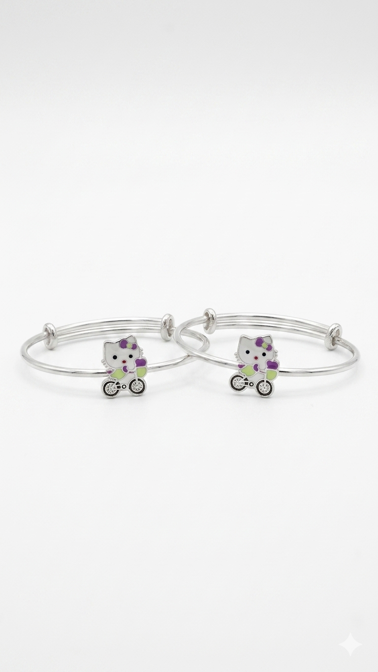 Silver Kids Kada Hello Kitty Pair