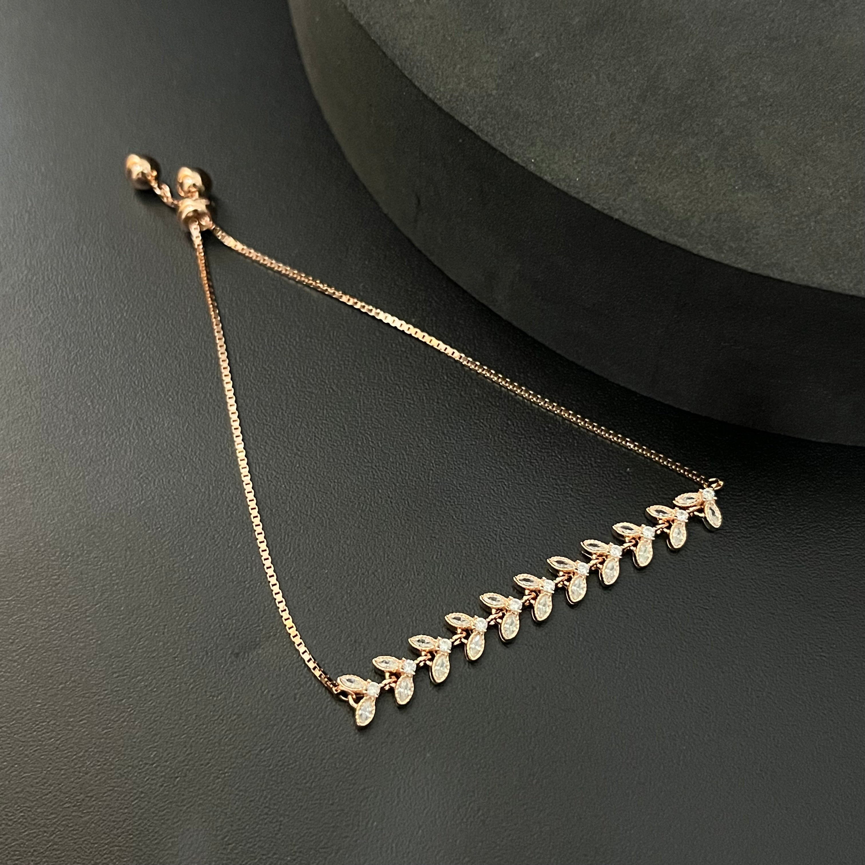 Silver Ladies Bracelet Premium Adjustable push lock V cut Rosegold