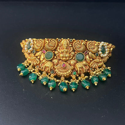 Silver Choker Antique Finished Green Beads