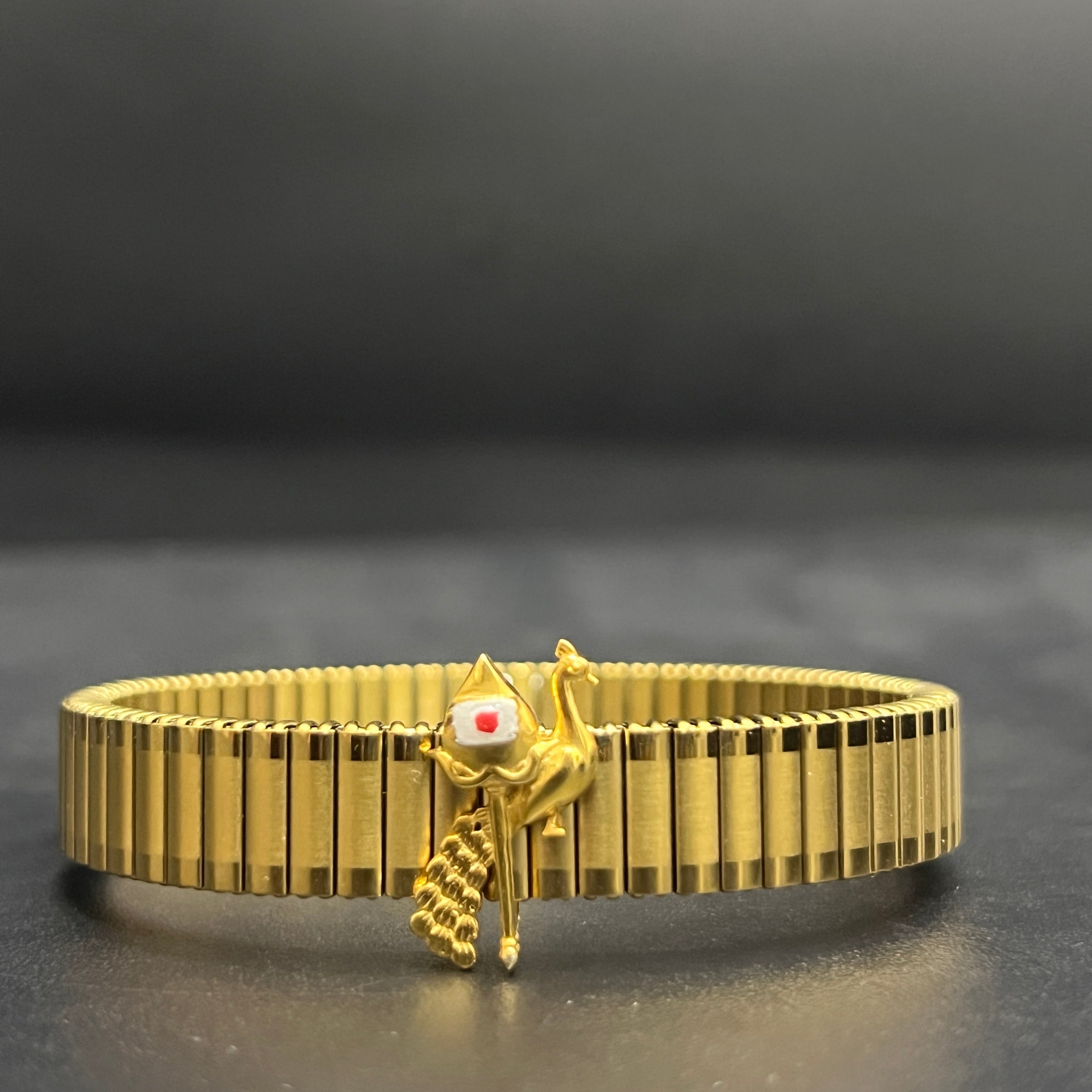 Silver Murgar Vel Peacock Flexible Band Gold Finished