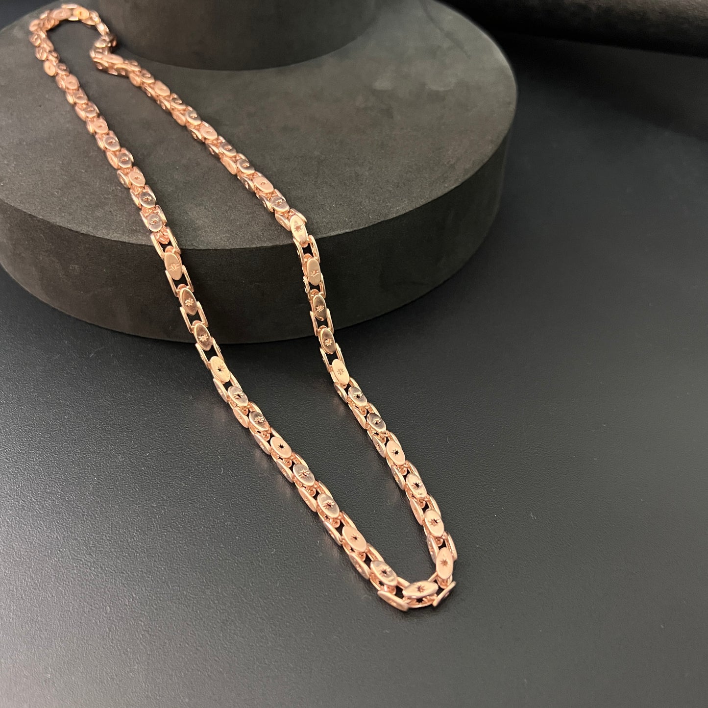 Silver Mens Chain Rosegold Oval Kathli Cut
