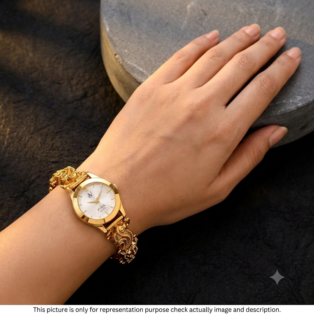 Silver  Ladies Watch Antique Leaf Gold Finish 925