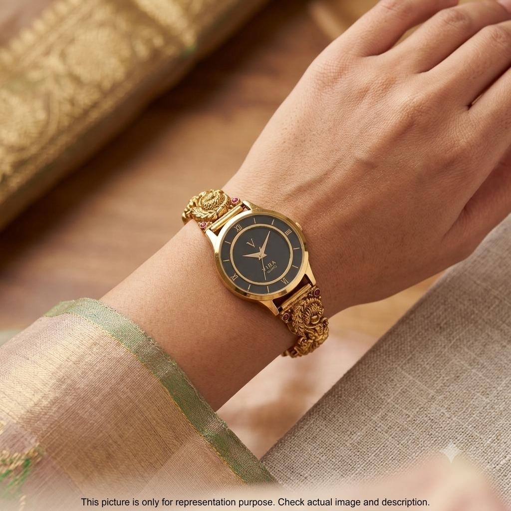 Silver  Ladies Watch Antique Premium Peacock Gold Finish 925
