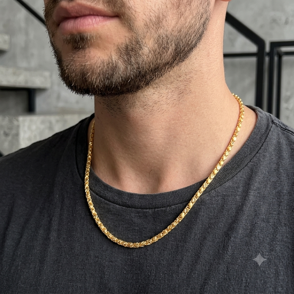 Silver Mens Chain Luxury Heart Gold Finish 925