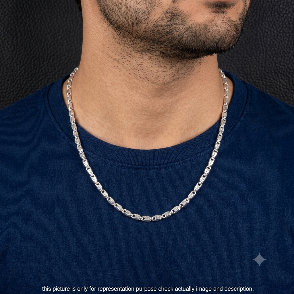Silver Mens Chain Leaf Link Lock 925